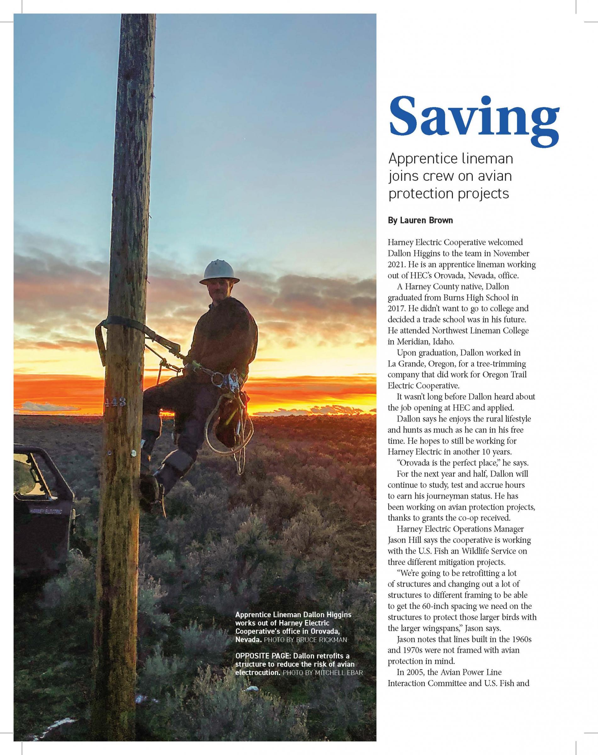 May Ruralite Dallon Higgins Apprentice Lineman Harney Electric